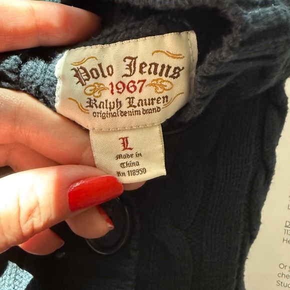 Ralph Lauren Navy Blue Cableknit Hooded Button Henley Hoodie Sweater Large y2k - Picture 10 of 10